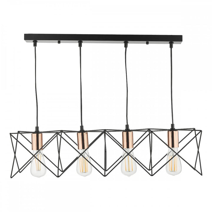 Dar MID0422 Midi 4 Light Bar Pendant Black And Bright Copper Detail (S)
