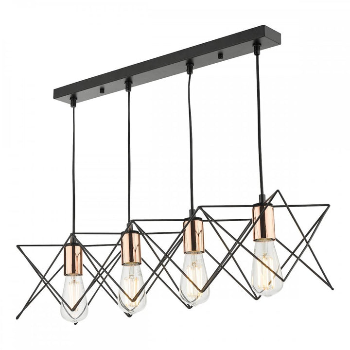 Dar MID0422 Midi 4 Light Bar Pendant Black And Bright Copper Detail (S)