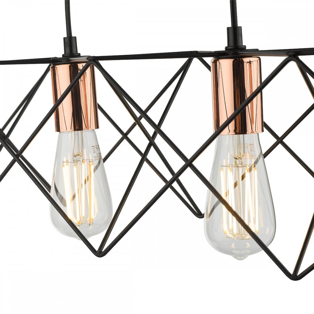 Dar MID0422 Midi 4 Light Bar Pendant Black And Bright Copper Detail (S)
