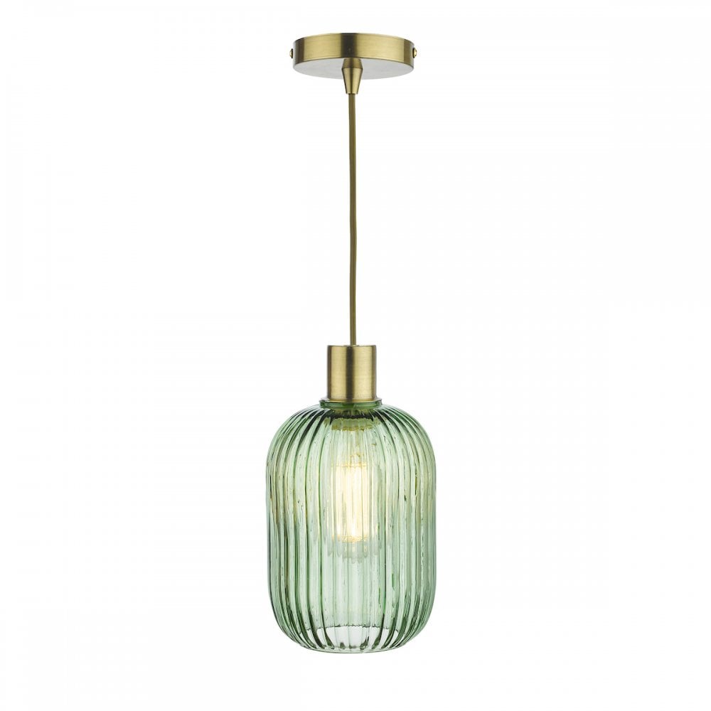 Dar Wisebuys SAW6524 Sawyer Easy Fit Pendant Green Ribbed Glass (S)
