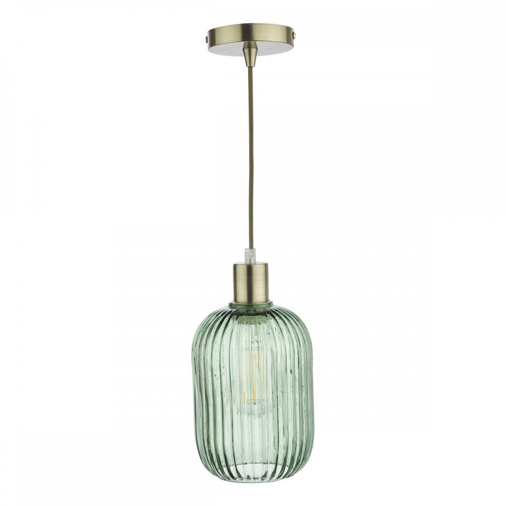Dar Wisebuys SAW6524 Sawyer Easy Fit Pendant Green Ribbed Glass (S)
