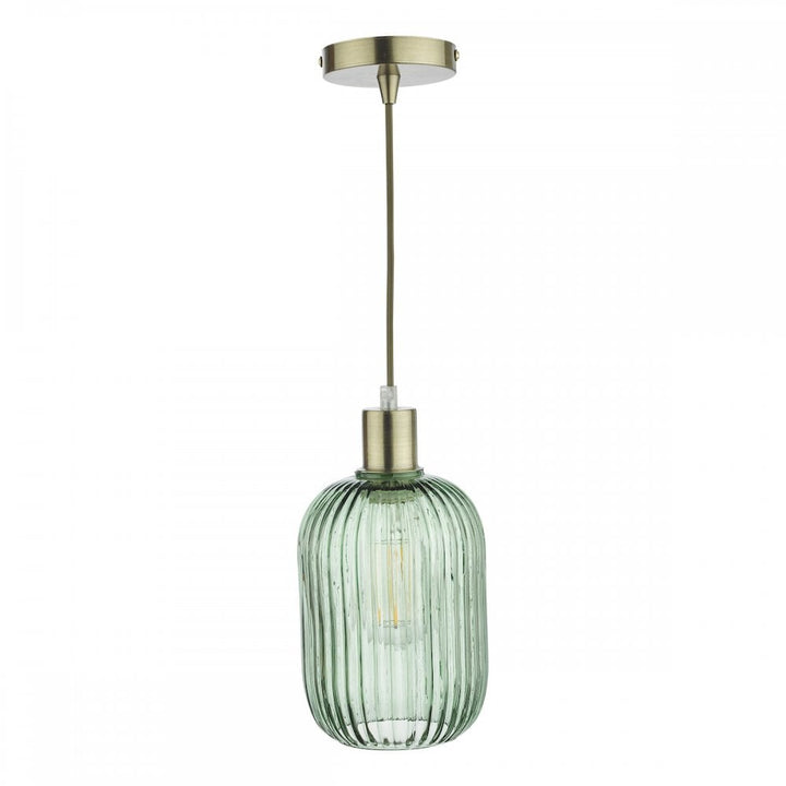 Dar Wisebuys SAW6524 Sawyer Easy Fit Pendant Green Ribbed Glass (S)