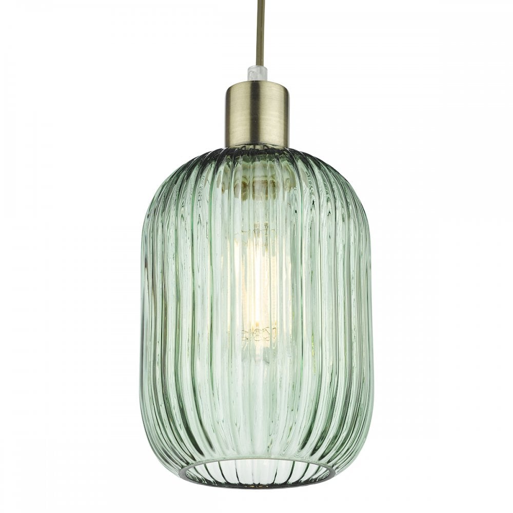Dar Wisebuys SAW6524 Sawyer Easy Fit Pendant Green Ribbed Glass (S)