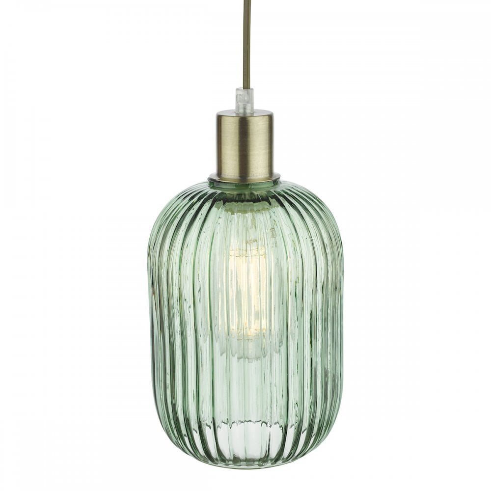 Dar Wisebuys SAW6524 Sawyer Easy Fit Pendant Green Ribbed Glass (S)