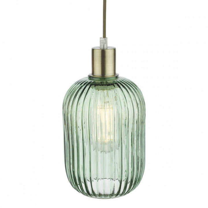 Dar Wisebuys SAW6524 Sawyer Easy Fit Pendant Green Ribbed Glass (S)
