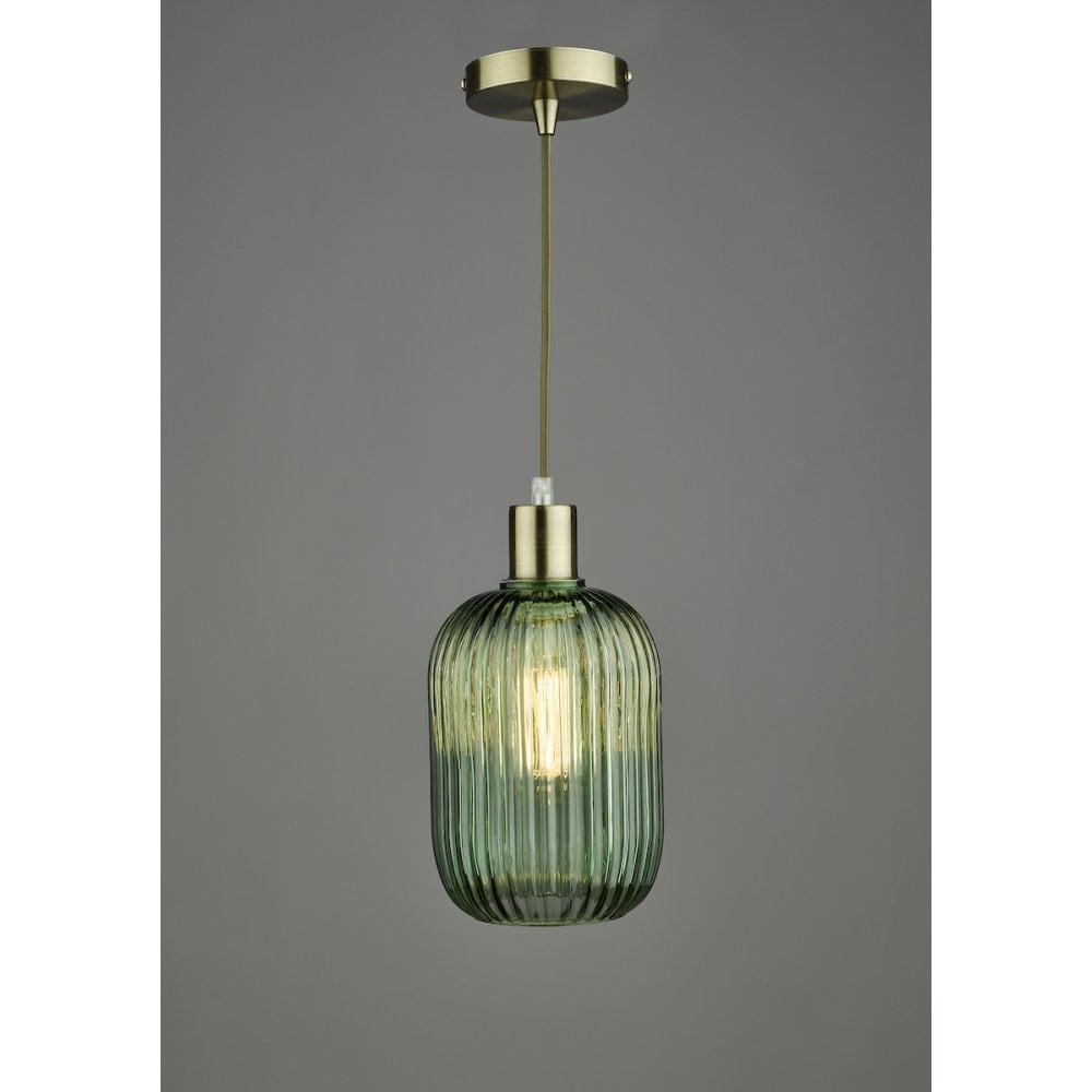 Dar Wisebuys SAW6524 Sawyer Easy Fit Pendant Green Ribbed Glass (S)