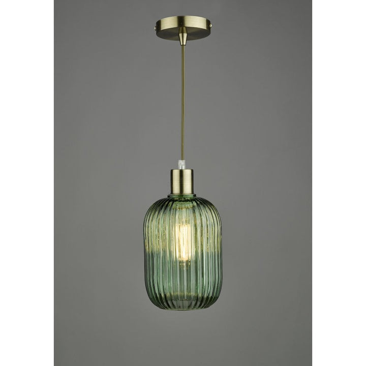 Dar Wisebuys SAW6524 Sawyer Easy Fit Pendant Green Ribbed Glass (S)