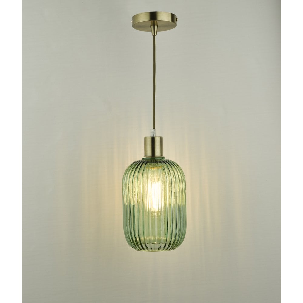 Dar Wisebuys SAW6524 Sawyer Easy Fit Pendant Green Ribbed Glass (S)
