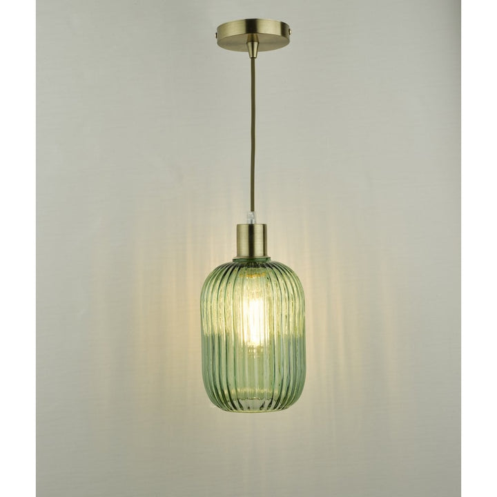Dar Wisebuys SAW6524 Sawyer Easy Fit Pendant Green Ribbed Glass (S)