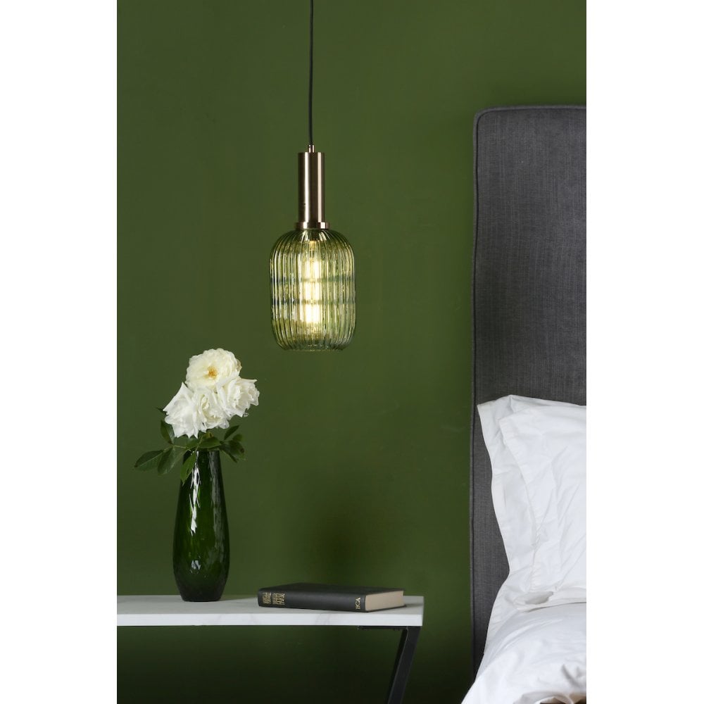 Dar Wisebuys SAW6524 Sawyer Easy Fit Pendant Green Ribbed Glass (S)