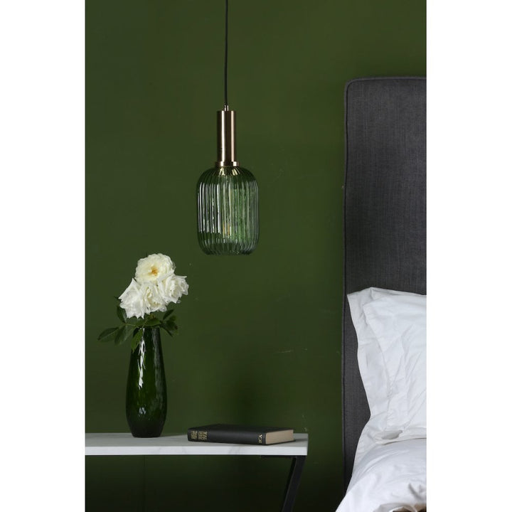Dar Wisebuys SAW6524 Sawyer Easy Fit Pendant Green Ribbed Glass (S)