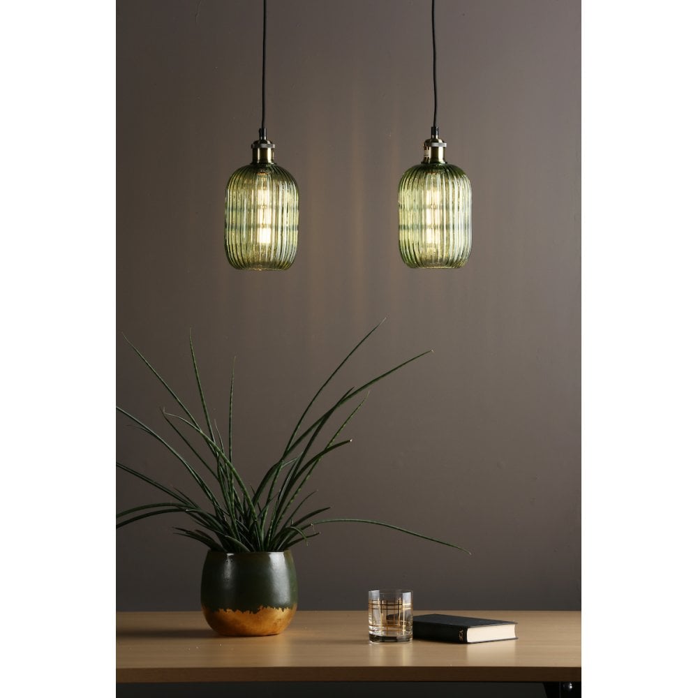 Dar Wisebuys SAW6524 Sawyer Easy Fit Pendant Green Ribbed Glass (S)