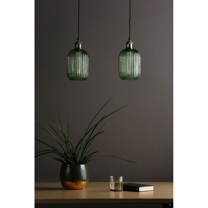 Dar Wisebuys SAW6524 Sawyer Easy Fit Pendant Green Ribbed Glass (S)