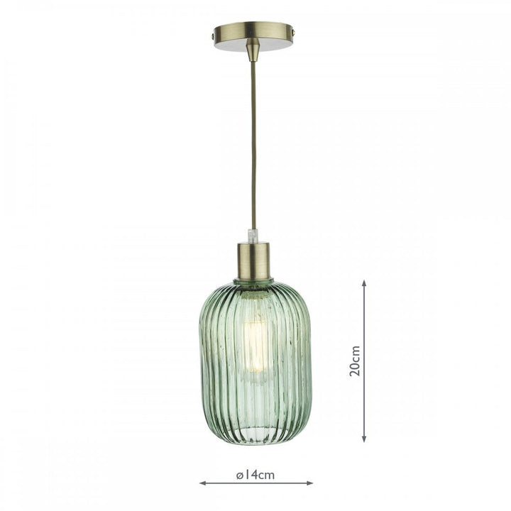 Dar Wisebuys SAW6524 Sawyer Easy Fit Pendant Green Ribbed Glass (S)