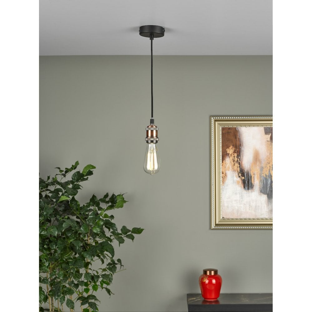 Dar Wisebuys WAC0164 Waco 1 Light E27 Suspension Antique Copper Matt Black (S)