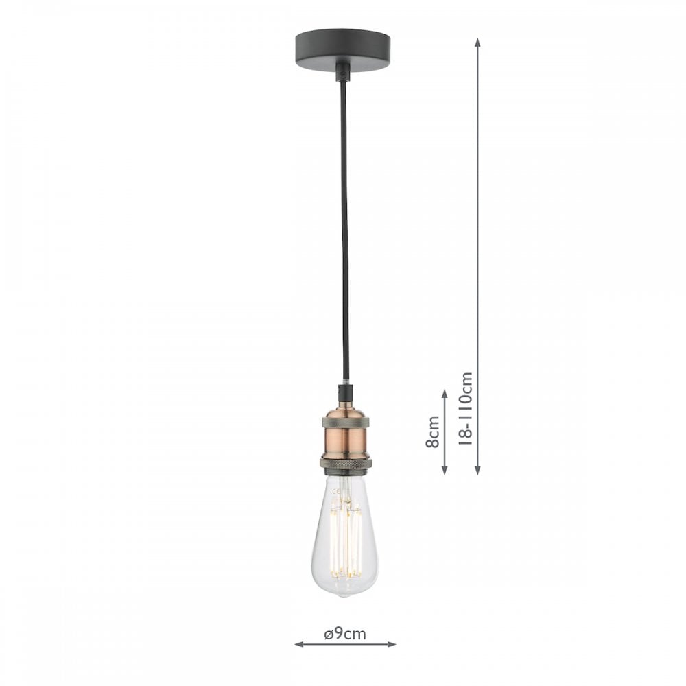 Dar Wisebuys WAC0164 Waco 1 Light E27 Suspension Antique Copper Matt Black (S)