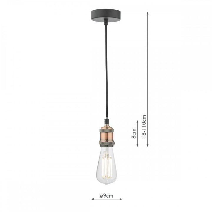 Dar Wisebuys WAC0164 Waco 1 Light E27 Suspension Antique Copper Matt Black (S)