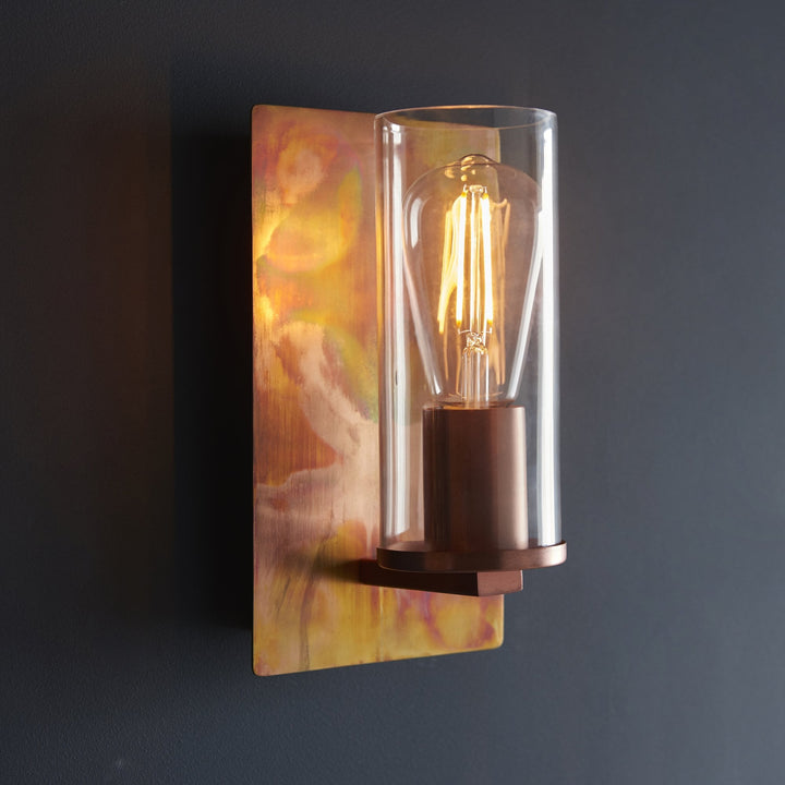 Endon 90602 1 Light Wall Light Copper Patina Plate &amp; Clear Glass (S)