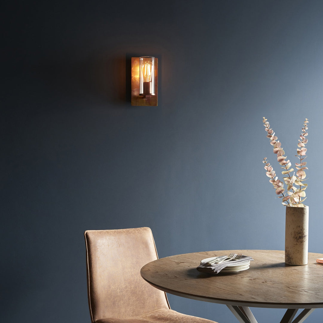 Endon 90602 1 Light Wall Light Copper Patina Plate &amp; Clear Glass (S)