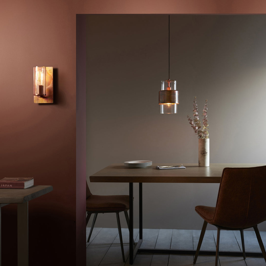 Endon 90602 1 Light Wall Light Copper Patina Plate &amp; Clear Glass (S)