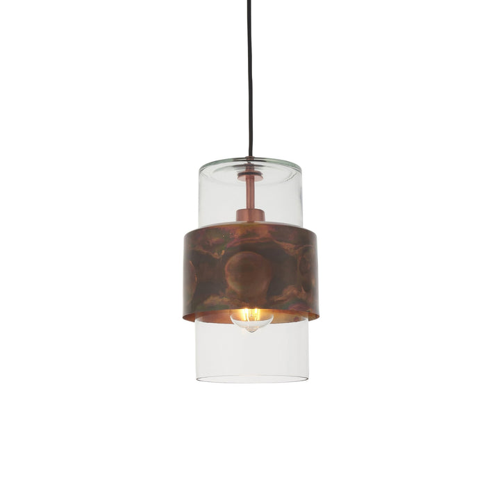 Endon 90603 1 Light Pendant Copper Patina Plate &amp; Clear Glass (S)
