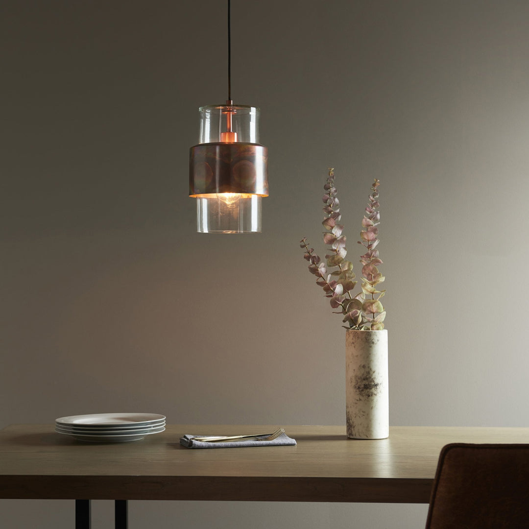 Endon 90603 1 Light Pendant Copper Patina Plate &amp; Clear Glass (S)