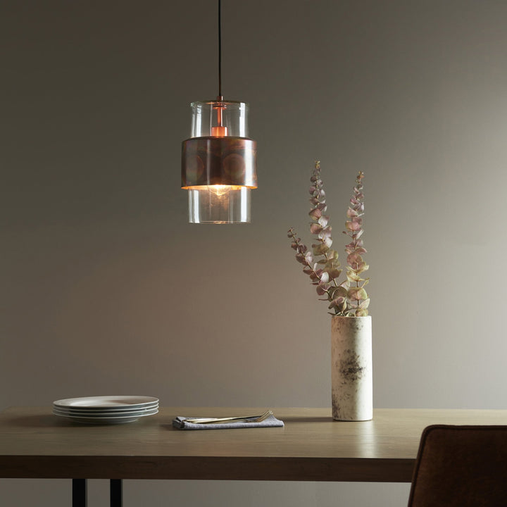 Endon 90603 1 Light Pendant Copper Patina Plate &amp; Clear Glass (S)