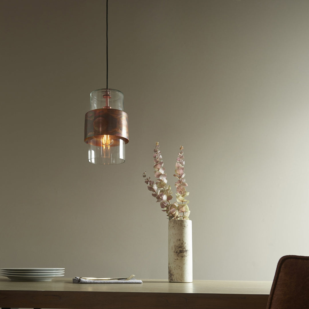 Endon 90603 1 Light Pendant Copper Patina Plate &amp; Clear Glass (S)