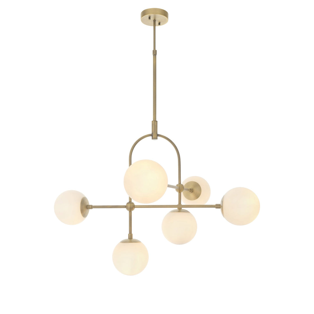 Endon 90842 6 Light Semi Flush Ceiling Light Matt Antique Brass Plate &amp; Opal Glass (C) (S)