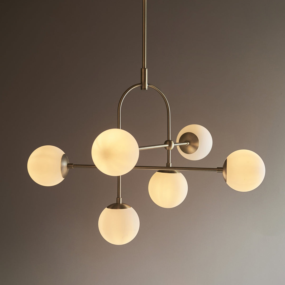 Endon 90842 6 Light Semi Flush Ceiling Light Matt Antique Brass Plate &amp; Opal Glass (C) (S)