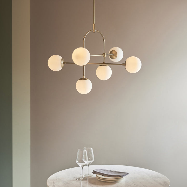 Endon 90842 6 Light Semi Flush Ceiling Light Matt Antique Brass Plate &amp; Opal Glass (C) (S)