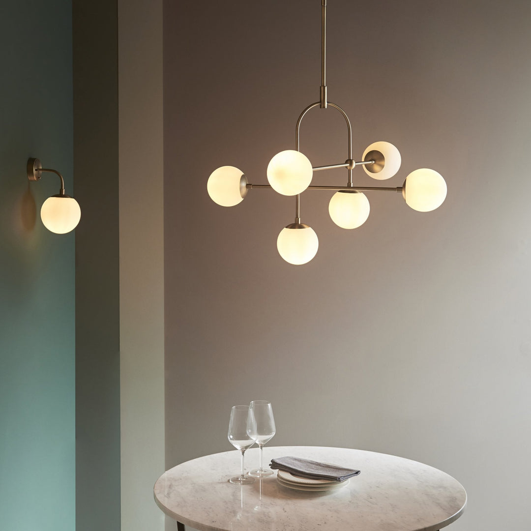 Endon 90842 6 Light Semi Flush Ceiling Light Matt Antique Brass Plate &amp; Opal Glass (C) (S)