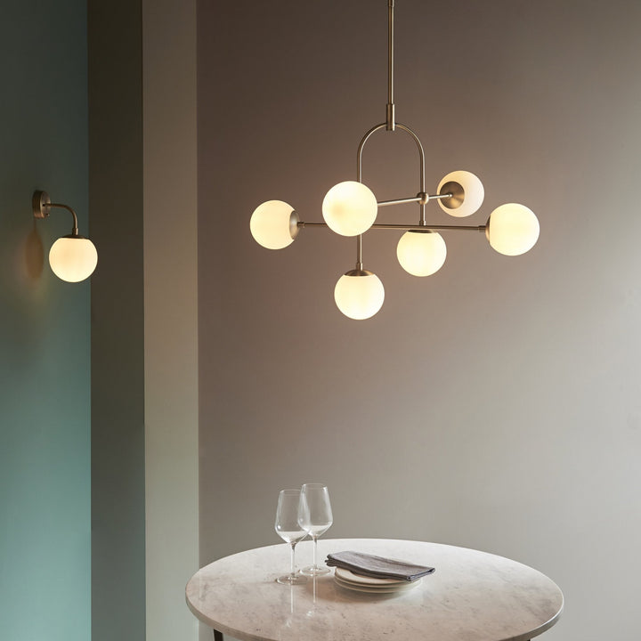 Endon 90842 6 Light Semi Flush Ceiling Light Matt Antique Brass Plate &amp; Opal Glass (C) (S)