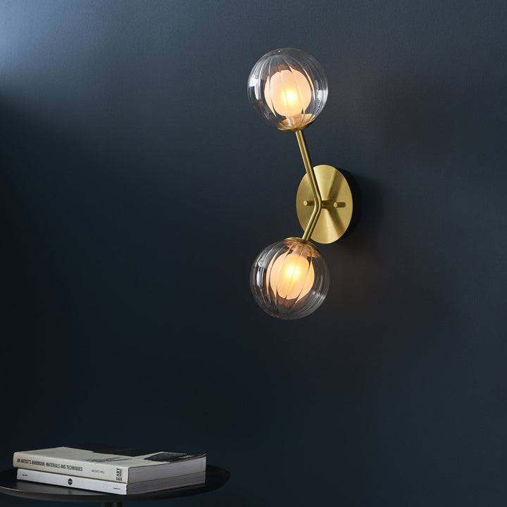 Endon 96691 2 Light Wall Light Satin Brass Plate &amp; Clear/frosted Glass (S)