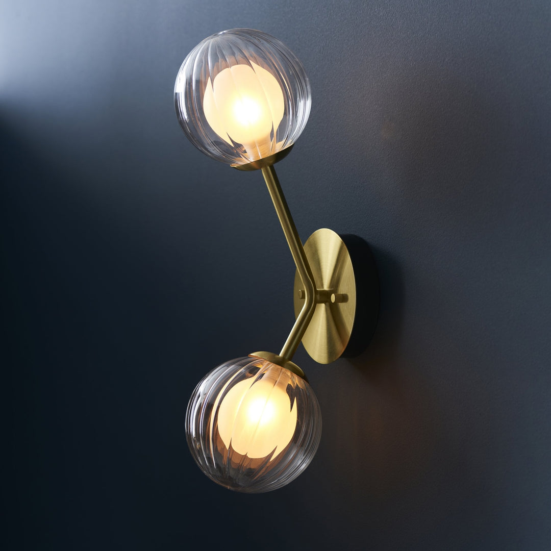 Endon 96691 2 Light Wall Light Satin Brass Plate &amp; Clear/frosted Glass (S)