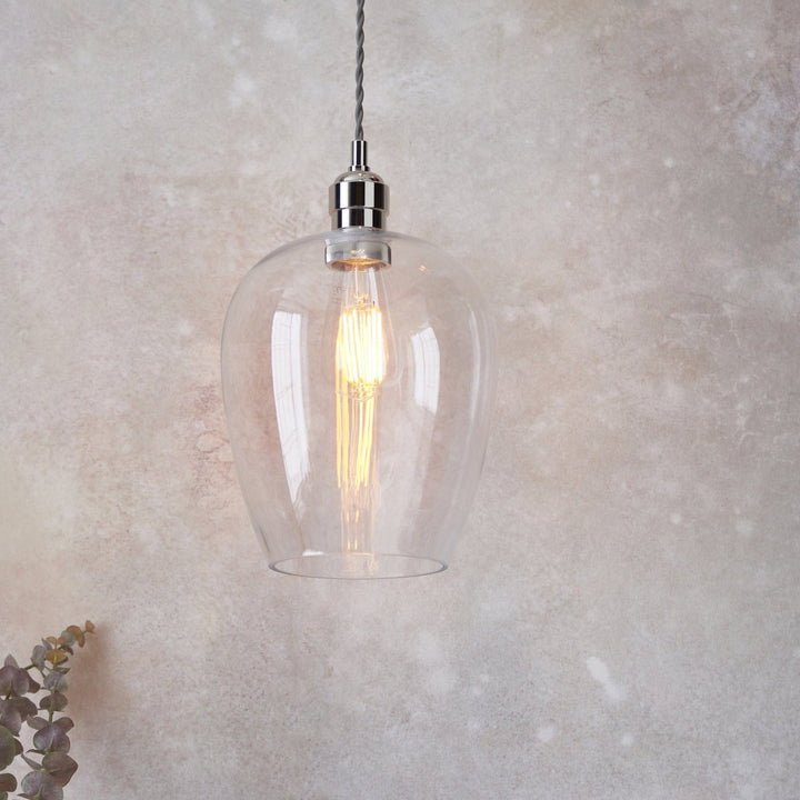 Endon 100657 1 Light Pendant Bright Nickel Plate &amp; Clear Glass (S)