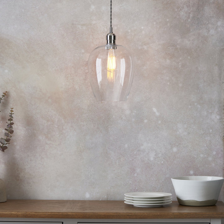 Endon 100657 1 Light Pendant Bright Nickel Plate &amp; Clear Glass (S)