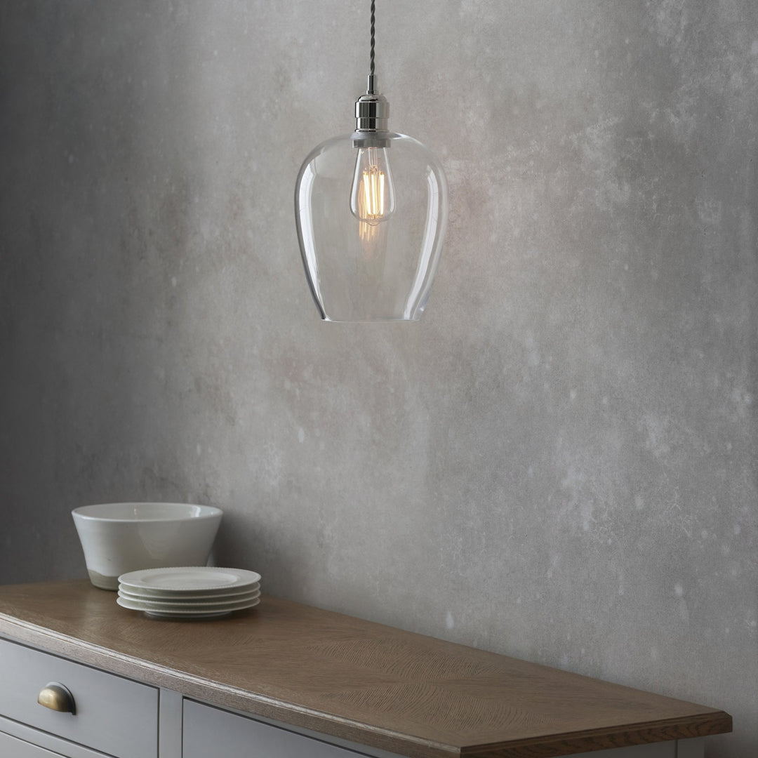 Endon 100657 1 Light Pendant Bright Nickel Plate &amp; Clear Glass (S)