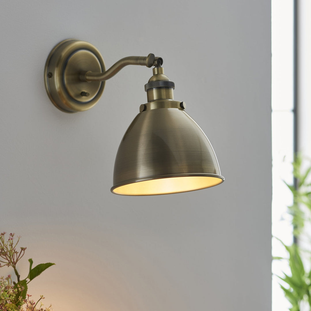 Endon 98746 Franklin 1 Light Wall Light Antique Brass Plate (S)
