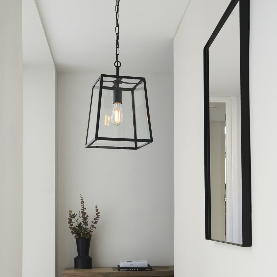 Endon 101541 Hurst 1 Light Pendant Matt Black &amp; Clear Glass (S)