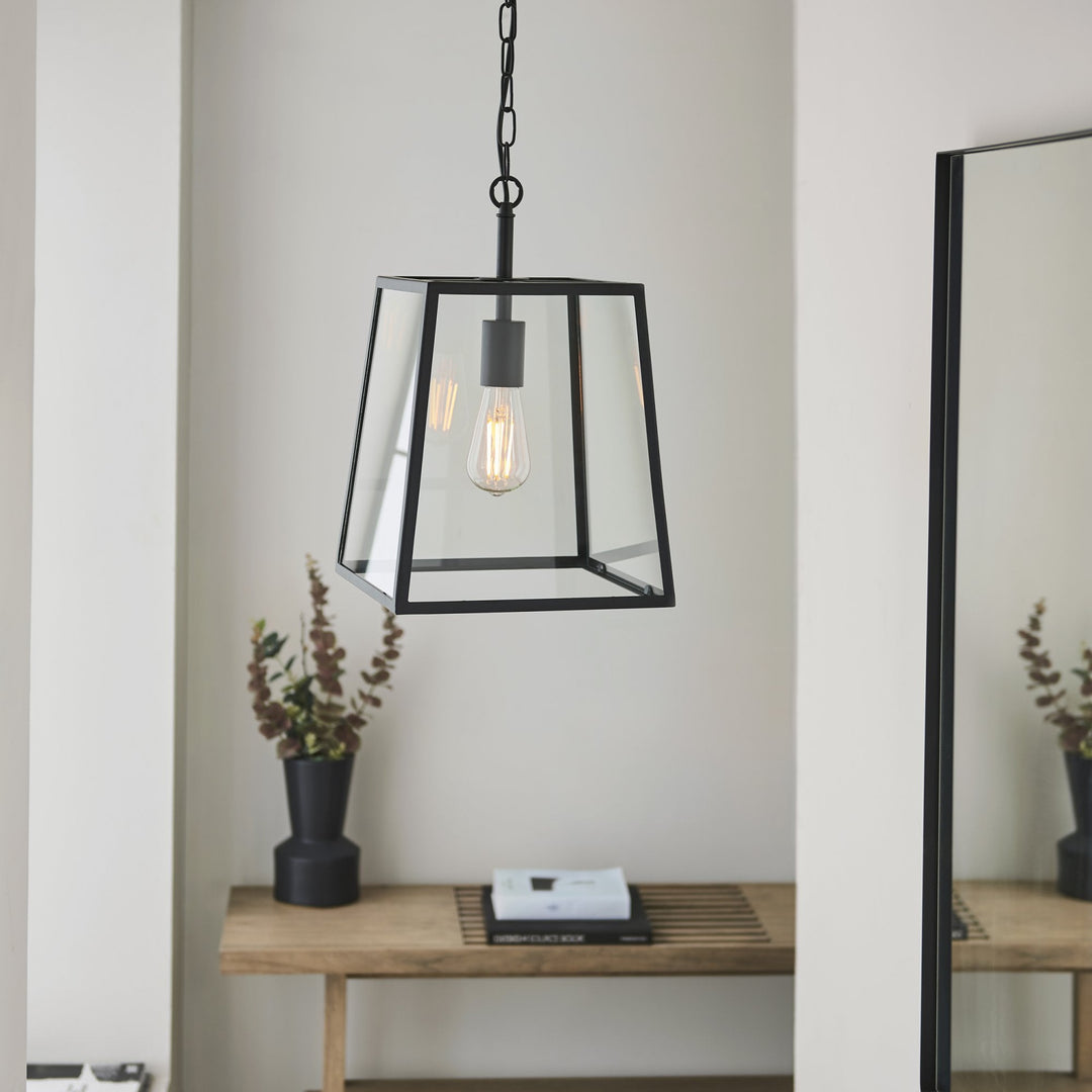Endon 101541 Hurst 1 Light Pendant Matt Black &amp; Clear Glass (S)