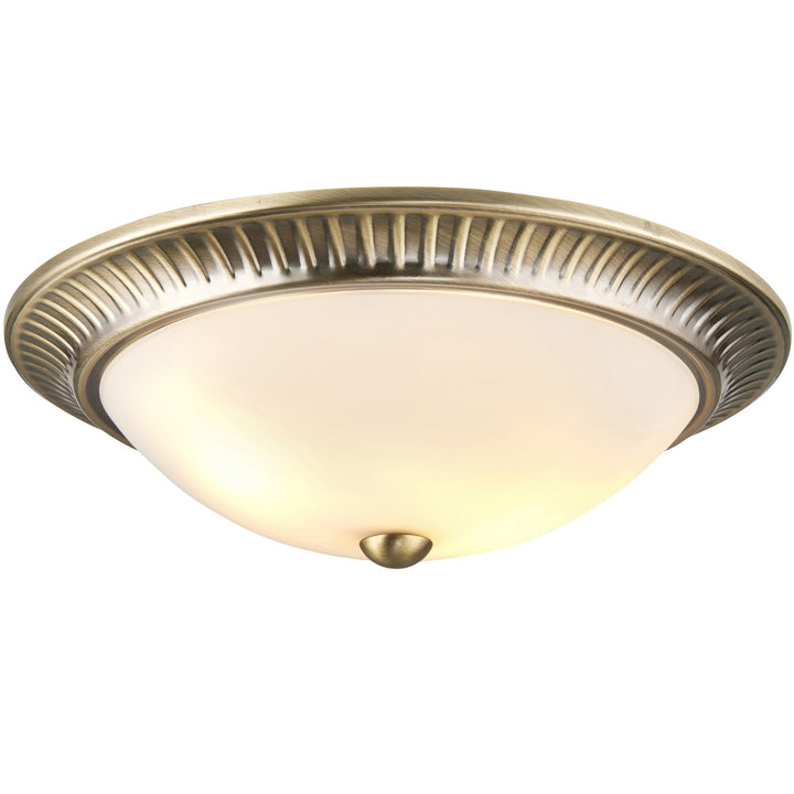 Endon 91123 Brahm 2 Light Flush Celing Light Antique Brass Plate & Frosted Glass