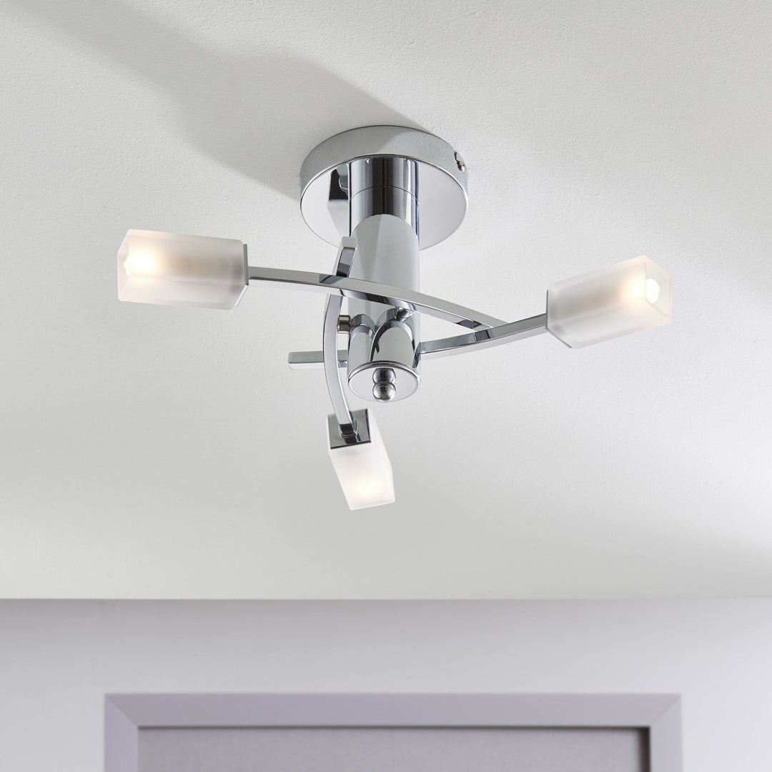 Endon 146-3CH Havana 3 Light Semi Flush Ceiling Light Chrome Plate &amp; Frosted Glass (S)