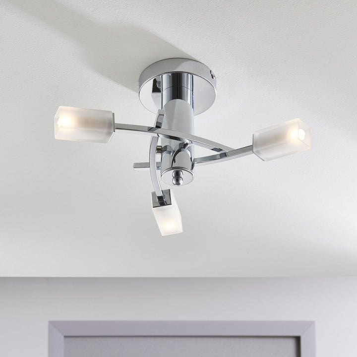 Endon 146-3CH Havana 3 Light Semi Flush Ceiling Light Chrome Plate &amp; Frosted Glass (S)