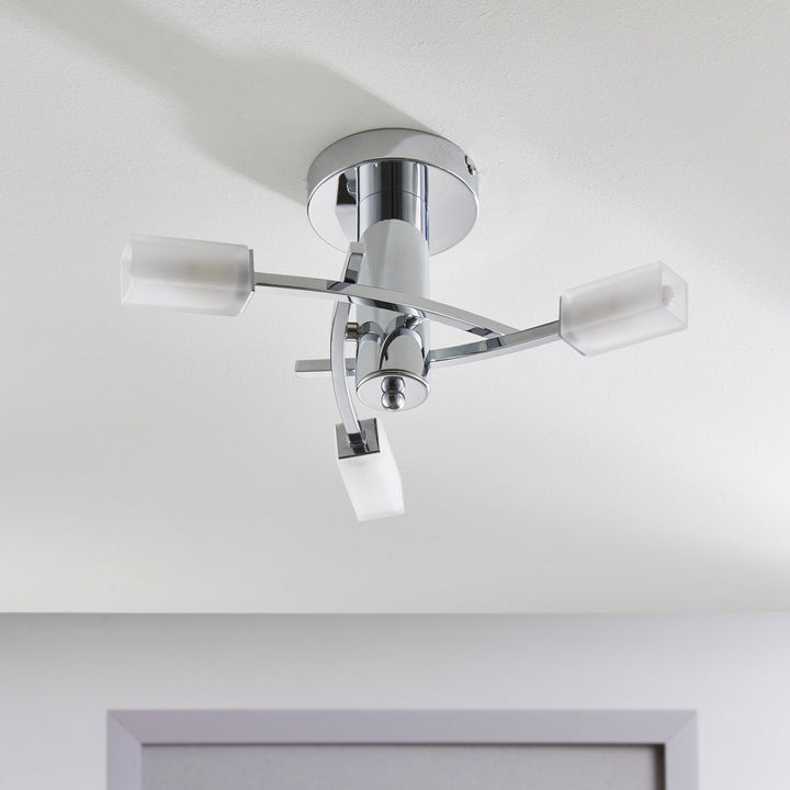 Endon 146-3CH Havana 3 Light Semi Flush Ceiling Light Chrome Plate &amp; Frosted Glass (S)