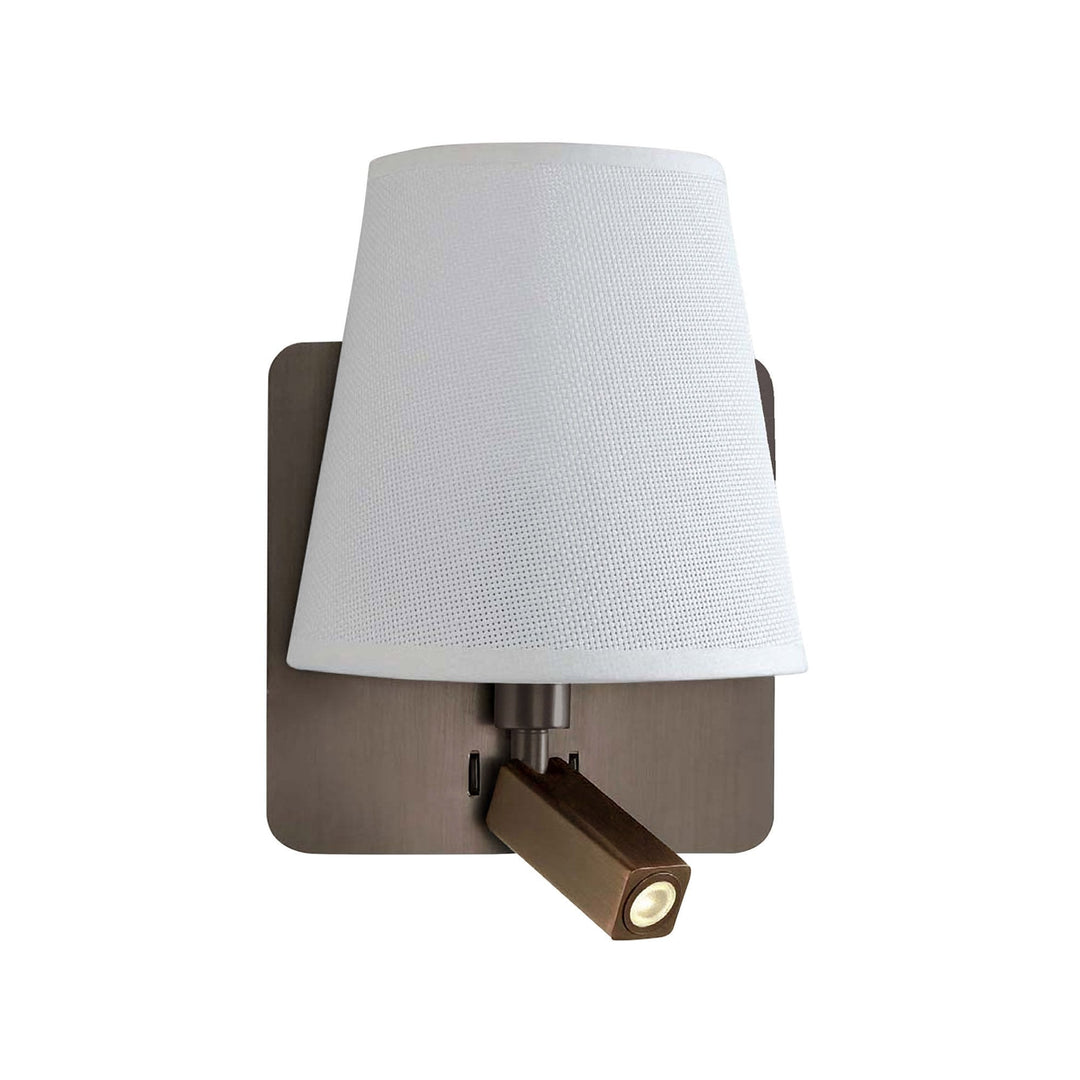 Mantra M5230 Bahia Wall Lamp Large Back Plate 1 Light E27 + Reading Light 3W LED White Shade Bronze (S)