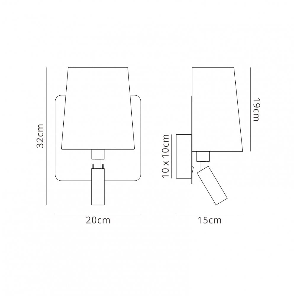 Mantra M5230 Bahia Wall Lamp Large Back Plate 1 Light E27 + Reading Light 3W LED White Shade Bronze (S)