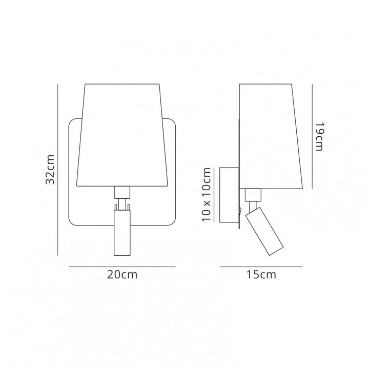 Mantra M5230 Bahia Wall Lamp Large Back Plate 1 Light E27 + Reading Light 3W LED White Shade Bronze (S)