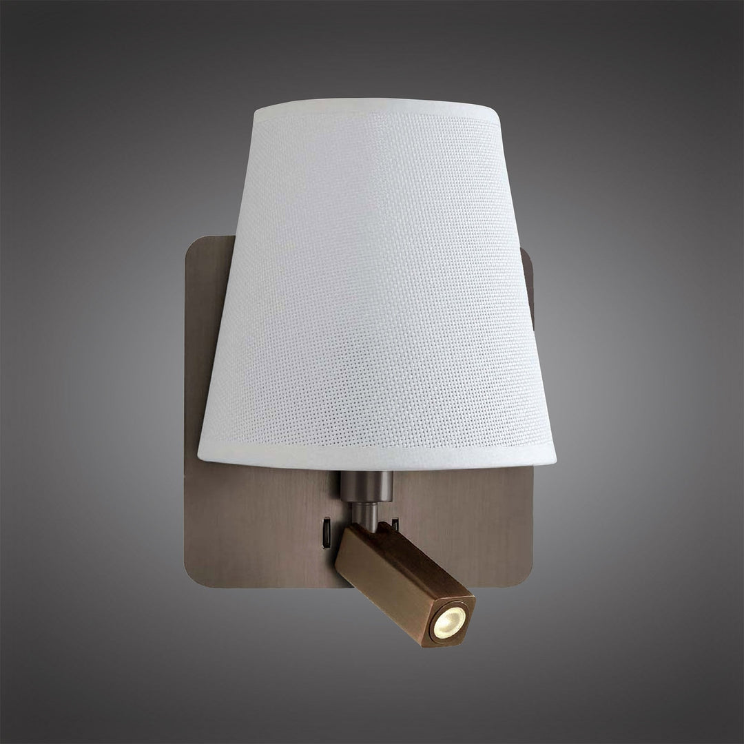 Mantra M5230 Bahia Wall Lamp Large Back Plate 1 Light E27 + Reading Light 3W LED White Shade Bronze (S)