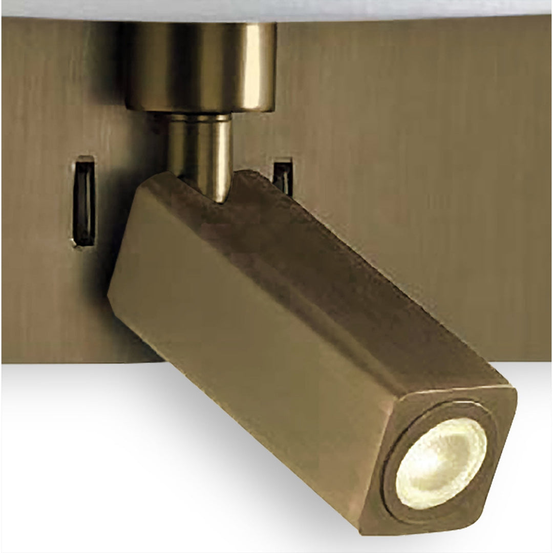 Mantra M5230 Bahia Wall Lamp Large Back Plate 1 Light E27 + Reading Light 3W LED White Shade Bronze (S)